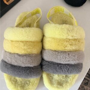 UGG Fluffy Yellow and Gray Women's Slippers